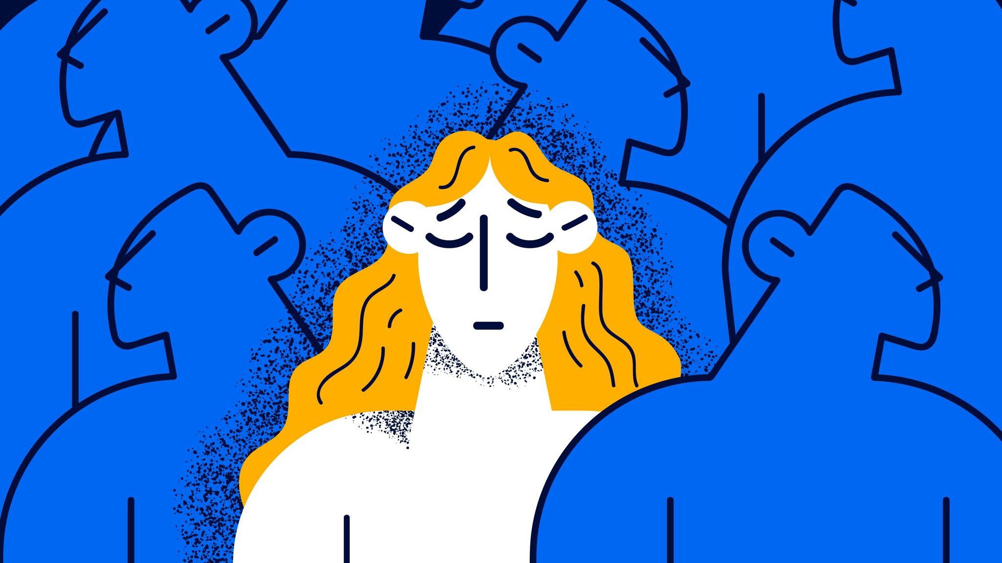 Symbolfoto Angst: Zeichnung eines Mädchens in einer Menschenmenge