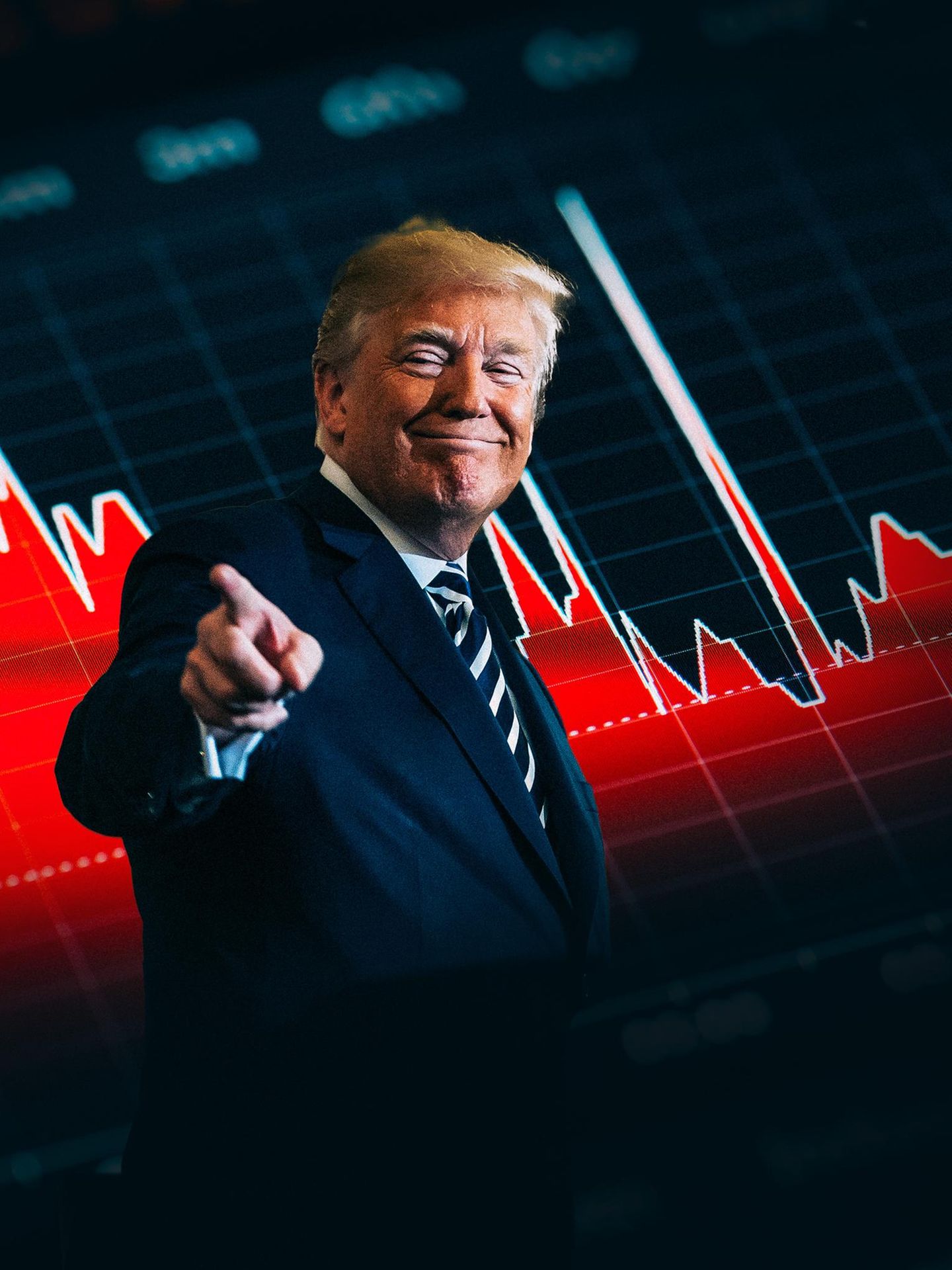 Montage zeigt Donald Trump vor einem Börsenkurs-Chart