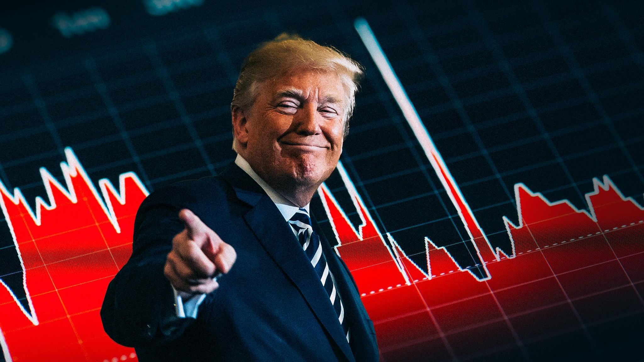 Montage zeigt Donald Trump vor einem Börsenkurs-Chart