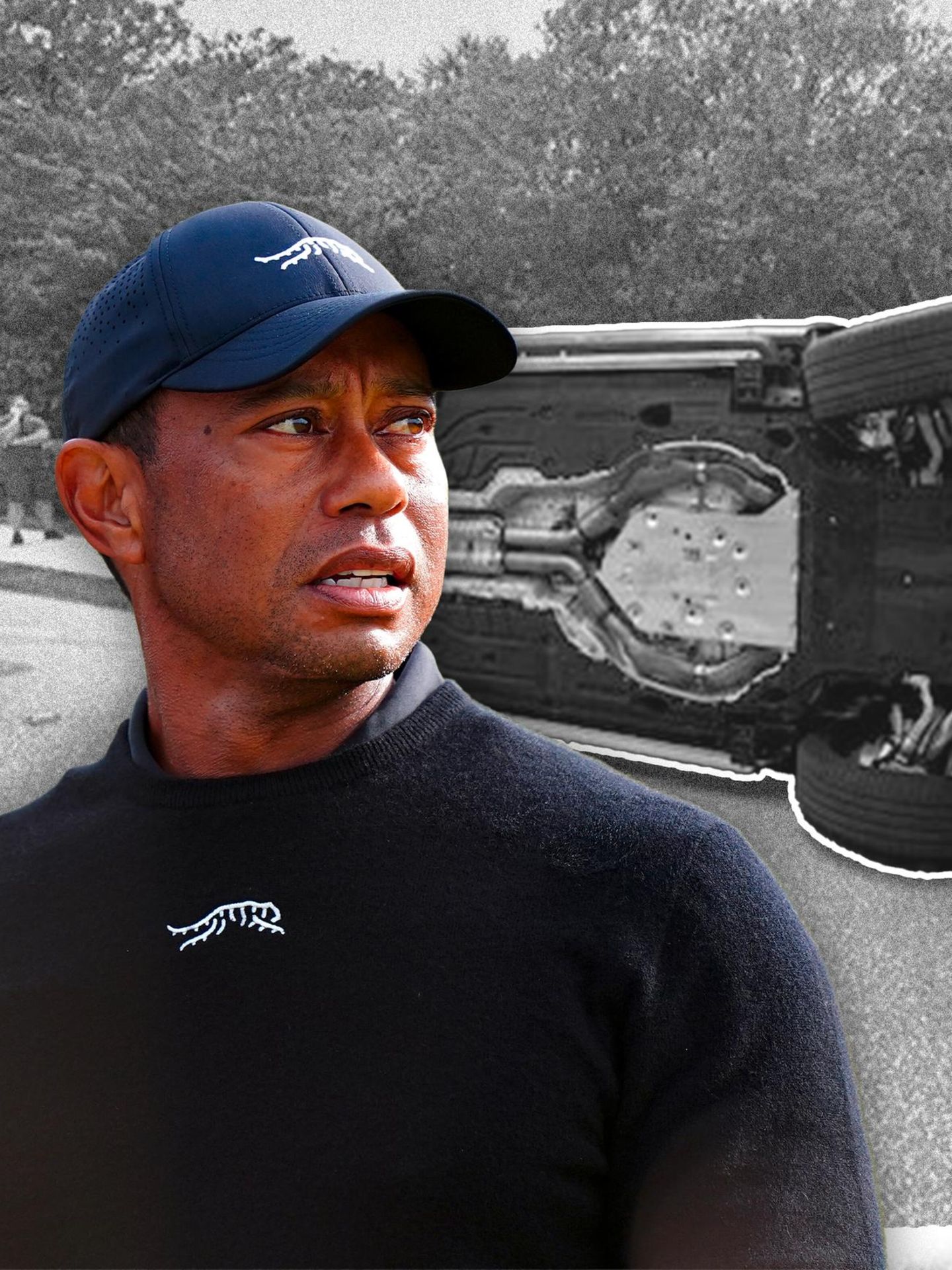 Montage: Tiger Woods und sein Unfallwagen