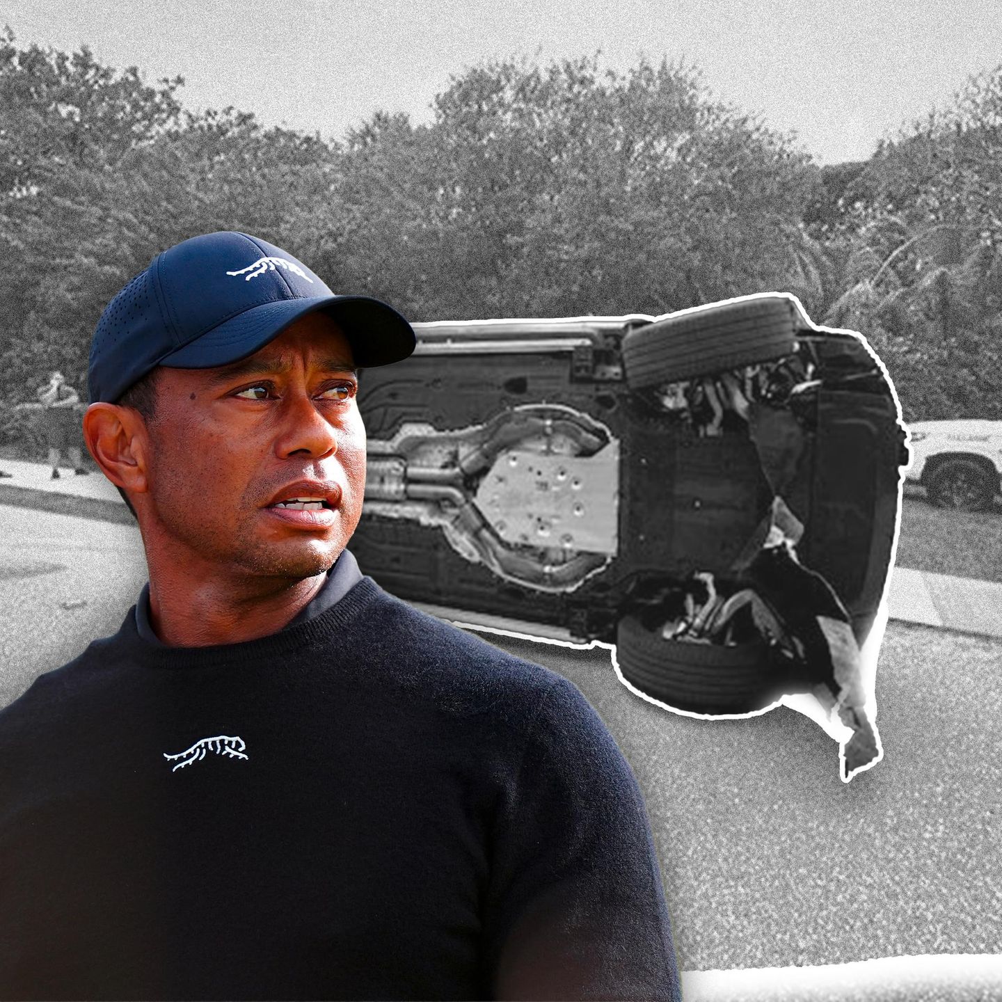 Montage: Tiger Woods und sein Unfallwagen