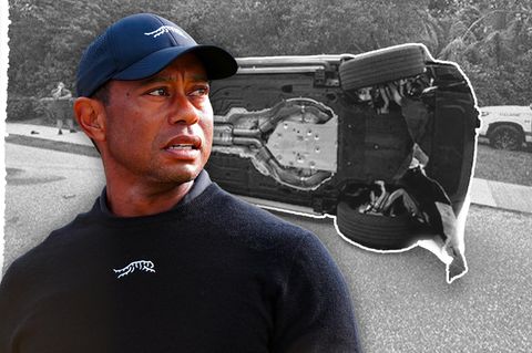 Montage: Tiger Woods und sein Unfallwagen