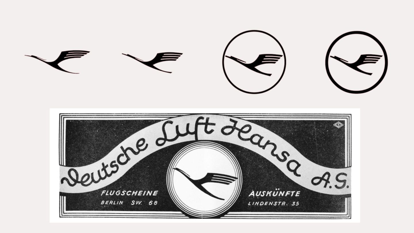 Das Luft-Hansa-Logo wird alles überdauern  Die Farben von Junkers Luftverkehr waren Blau und Gelb, das Logo des Deutschen Aero Lloyd war ein stilisierter Kranich aus der Feder des Piloten, Grafikdesigners und Architekten Otto Firle. Farben und Kranich ergaben zusammen die „Corporate Identity“ der Lufthansa von 1926 bis heute. Der elegante Großvogel wurde über die Jahrzehnte nur unwesentlich verändert. 100 Jahre später wird er sich in einer Sonderlackierung über die gesamte Länge einiger Lufthansa-Maschinen ziehen.