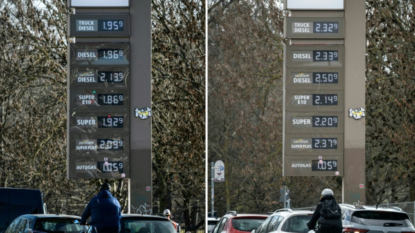 Tankstelle in Berlin am 4. März (links) und am 1. April