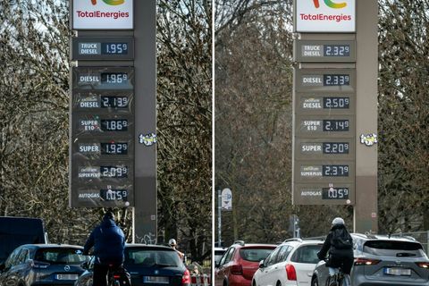 Tankstelle in Berlin am 4. März (links) und am 1. April