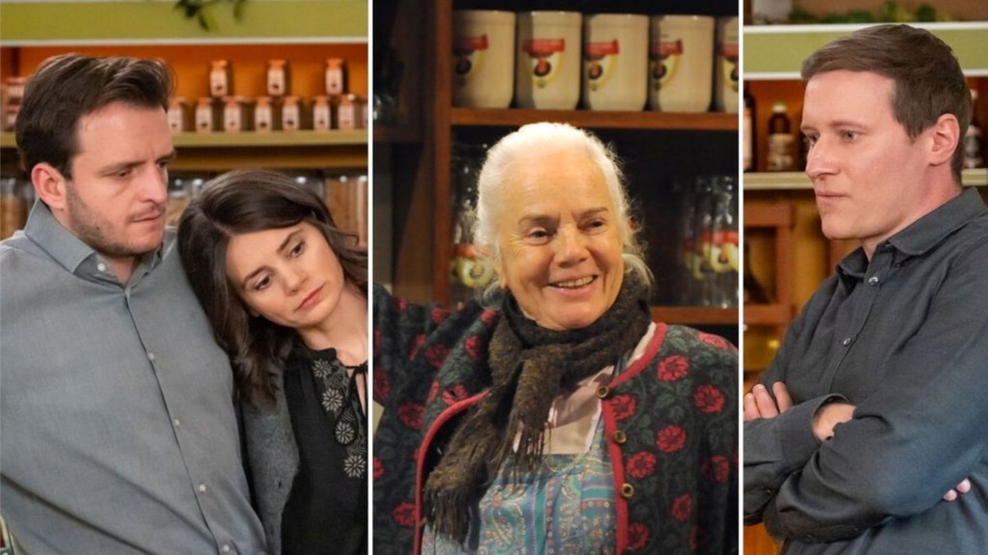 Tommy Schwimmer (l.), Joyce Ilg und Martin Wenzl kehren zum "Dahoam is Dahoam"-Abschied von Ursula Erber (M.) in ihre alten Ro