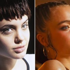 Die Fotomontage zeigt Angelina Jolie in „Hackers“ und ihre Tochter Shiloh im Video zur K-Pop-Single „What's a Girl to Do“