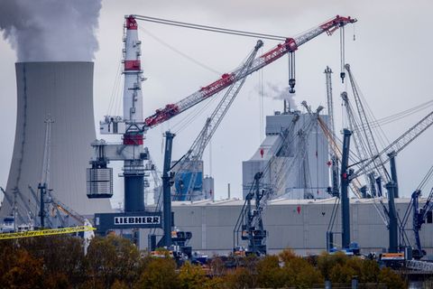 Die Kräne, die Liebherr in Rostock baut, gehen in die ganze Welt. (Archivbild) Foto: Jens Büttner/dpa