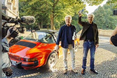 Miroslav Nemec (Kriminalhauptkommissar Ivo Batic, l.) und Udo Wachtveitl (Kriminalhauptkommissar Franz Leitmayr) bei den Dreha