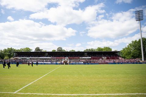 Der Rasen des Mommsenstadions ist von Pilzen befallen. (Archivbild) Foto: Matthias Koch/dpa