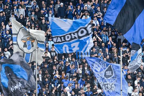 Durften spät über den Ausgleich jubeln: die Fans des SV Waldhof Mannheim. (Archivbild) Foto: Uwe Anspach/dpa