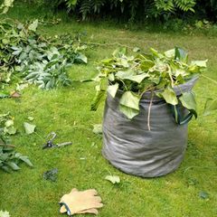 Deal News: Ein befüllter Gartenabfallsack steht auf dem Rasen