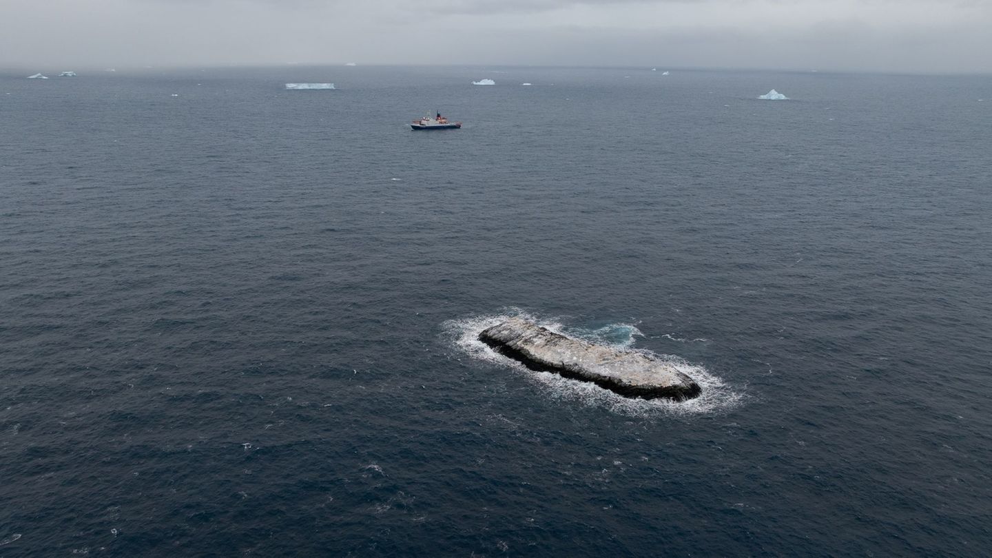 Noch ist die neu entdeckte Insel namenlos. (Handout) Foto: Christian Haas/Alfred-Wegener-Institut /dpa