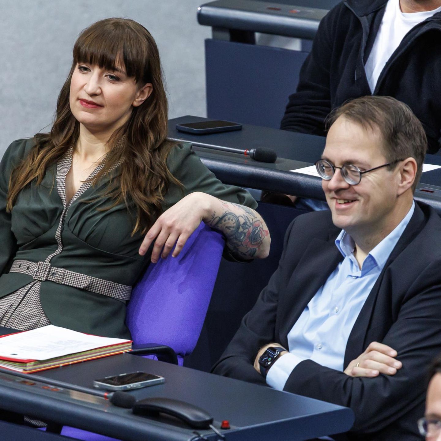 Vorsitzende der Linken-Fraktion, Heidi Reichinnek und Sören Pellmann, im Bundestag