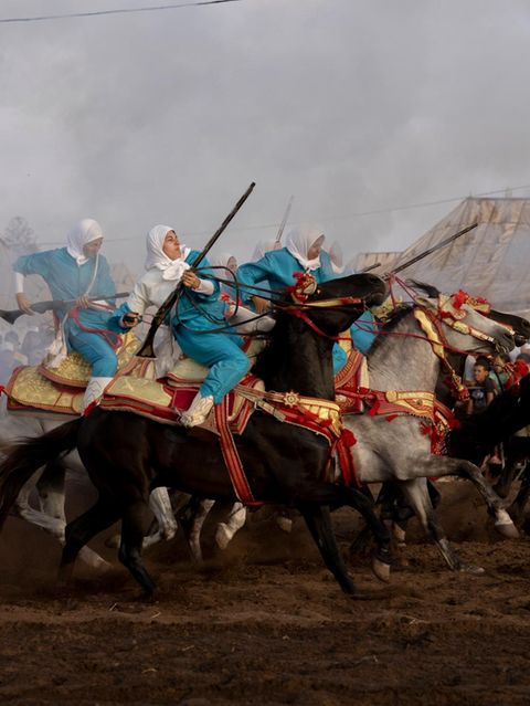 Frauen reiten auf Pferden