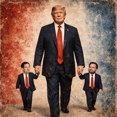 Donald Trump hält Rubio und Vance an der Hand wie kleine Kinder