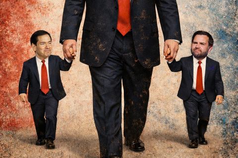 Donald Trump hält Rubio und Vance an der Hand wie kleine Kinder