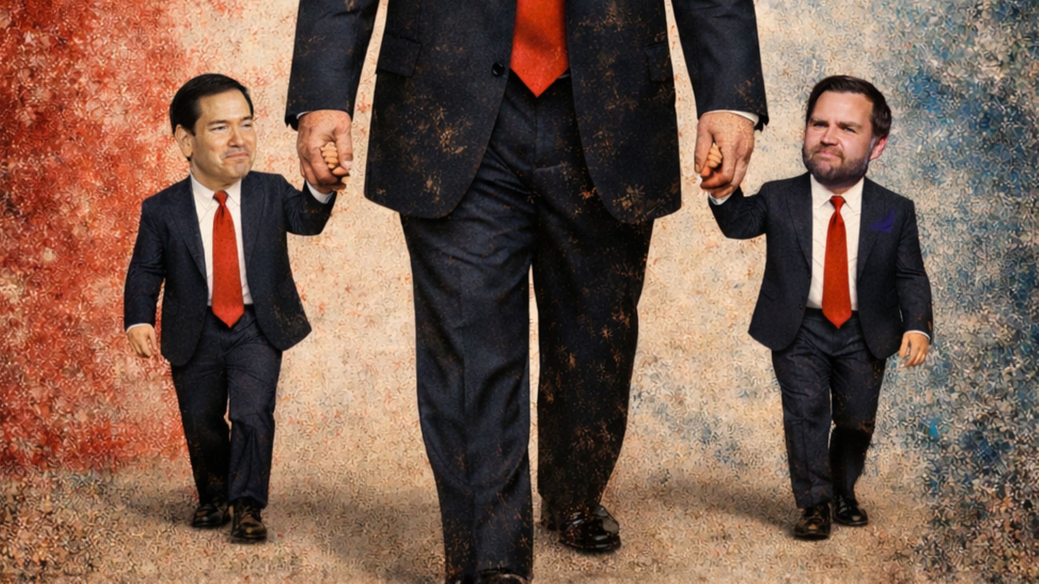 Donald Trump hält Rubio und Vance an der Hand wie kleine Kinder