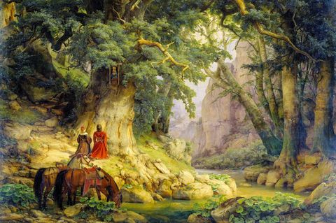 Der Wald als Sehnsuchtsort: Während der Romantik zeichneten Künstler den Wald als märchenhafte Idylle, hier „Die tausendjährige Eiche“ von Carl Friedrich Lessing (1837)