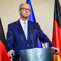 Friedrich Merz bei einer Pressekonferenz im Kanzleramt