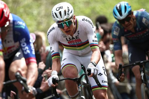 Tadej Pogacar bei Paris-Roubaix. Foto: Anne-Christine Poujoulat/AFP/dpa