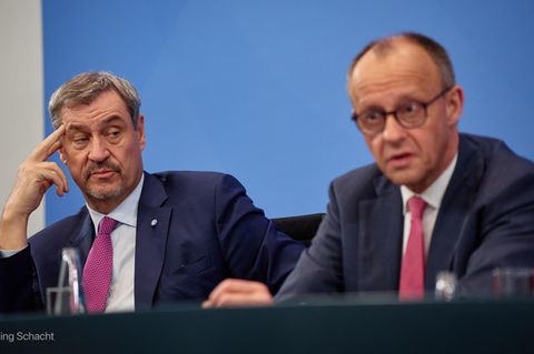 Söder und Merz bei der Pressekonferenz nach dem Koalitionsgipfel