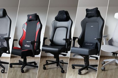 Gamingstuhl Test: Eine Collage aus fünf Gamingstühlen