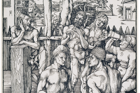 Holzschnitt von Albrecht Dürer: Männerbad, um 1496/97, 39 × 28 cm
