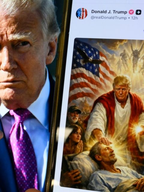 Montage von Trump und dem KI-Bild als Jesus Christus