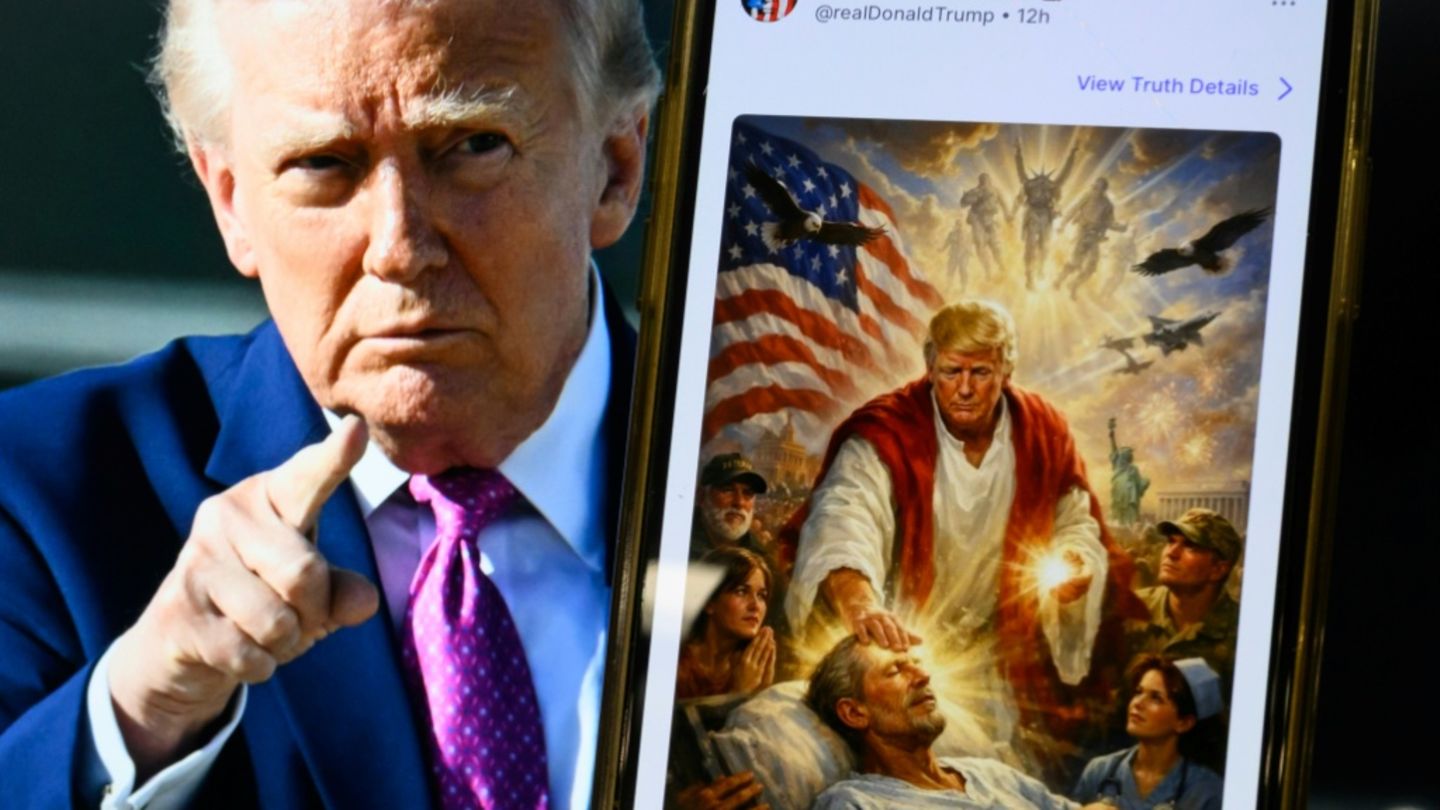 Montage von Trump und dem KI-Bild als Jesus Christus