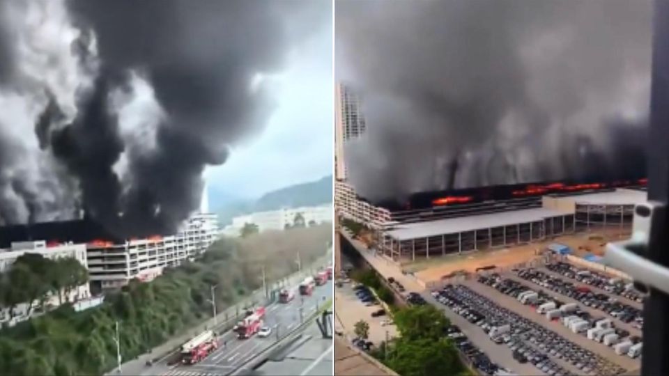 Parkhaus von  BYD in Flammen