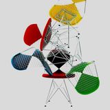 bunte Vitra Diamond Stühle zu einer Skulptur gebaut