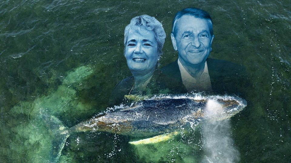 Eine Montage mit Walter Gunz und Karin Walter-Mommert und dem Wal