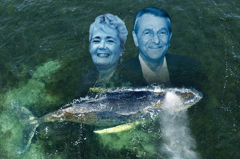 Eine Montage mit Walter Gunz und Karin Walter-Mommert und dem Wal