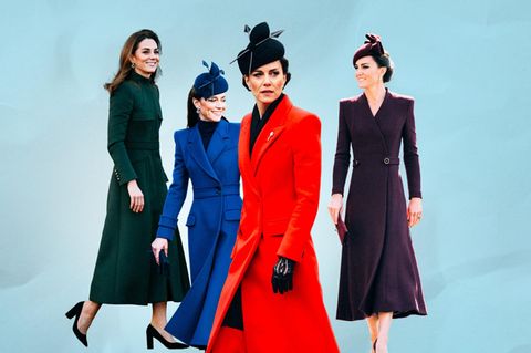 Montage zeigt viermal Catherine Princess of Whales mit jeweils unterschiedlichen Mänteln