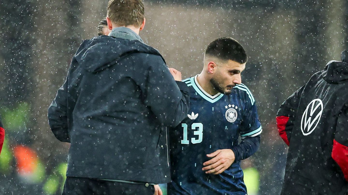 Julian Nagelsmann (l.) und Deniz Undav (r.) auf dem Rasen nach dem WM-Test gegen Ghana. (Archivbild) Foto: Christian Charisius/d