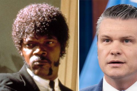 Samuel L. Jackson (l.) sprach im Film "Pulp Fiction" das vermeintliche Bibelzitat, das jetzt Pete Hegseth benutzte.