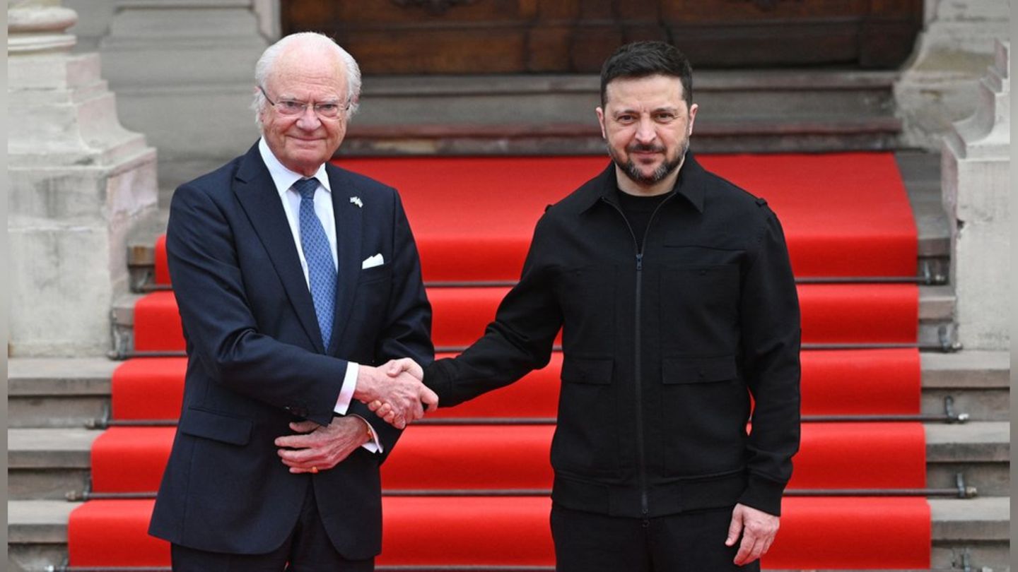 König Carl XVI. Gustaf und Präsident Selenskyj am Freitag.