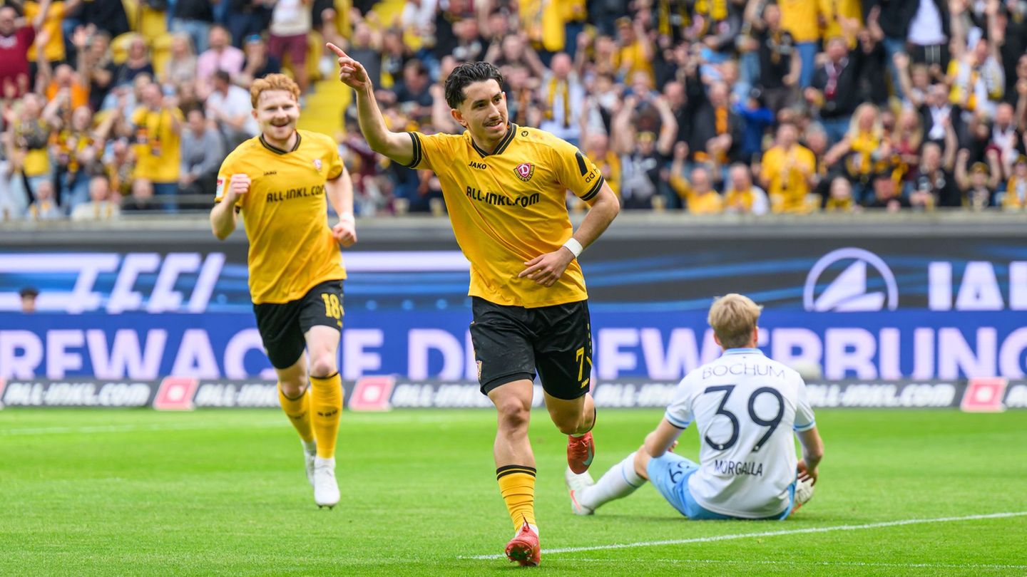 Jason Ceka von Dynamo Dresden erzielte gegen Bochum den 1:0-Führungstreffer. Foto: Robert Michael/dpa