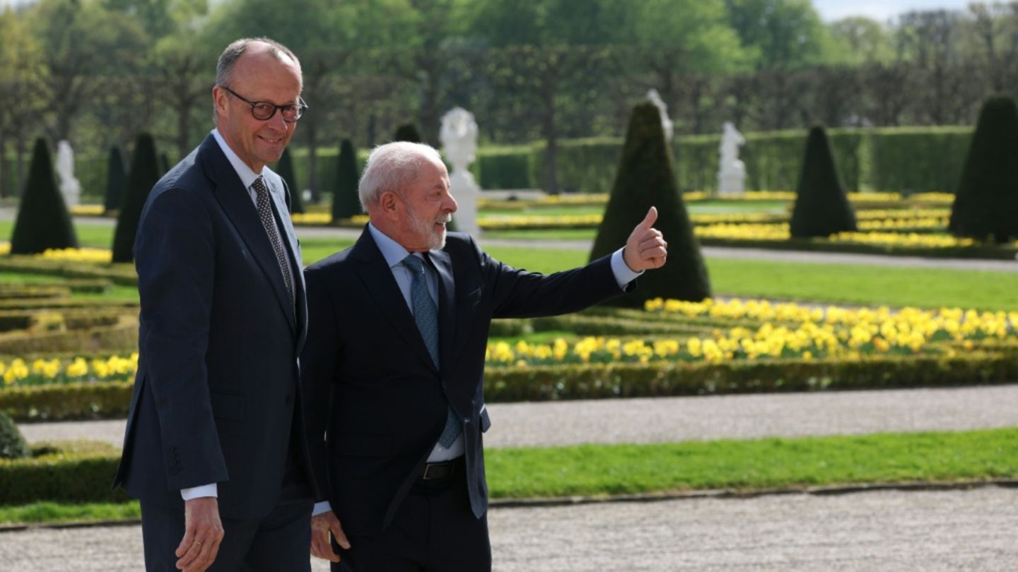 Merz und Lula am Schloss Herrenhausen in Hannover
