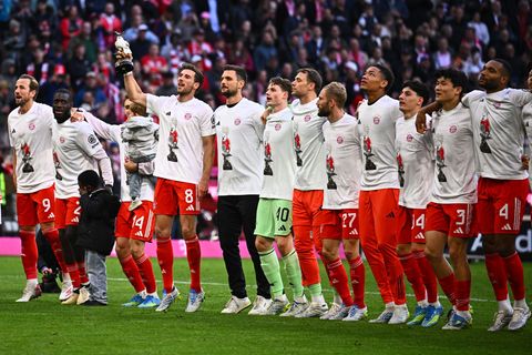 Die Bayern-Profis feiern den Titel auf dem Rasen. Foto: Tom Weller/dpa