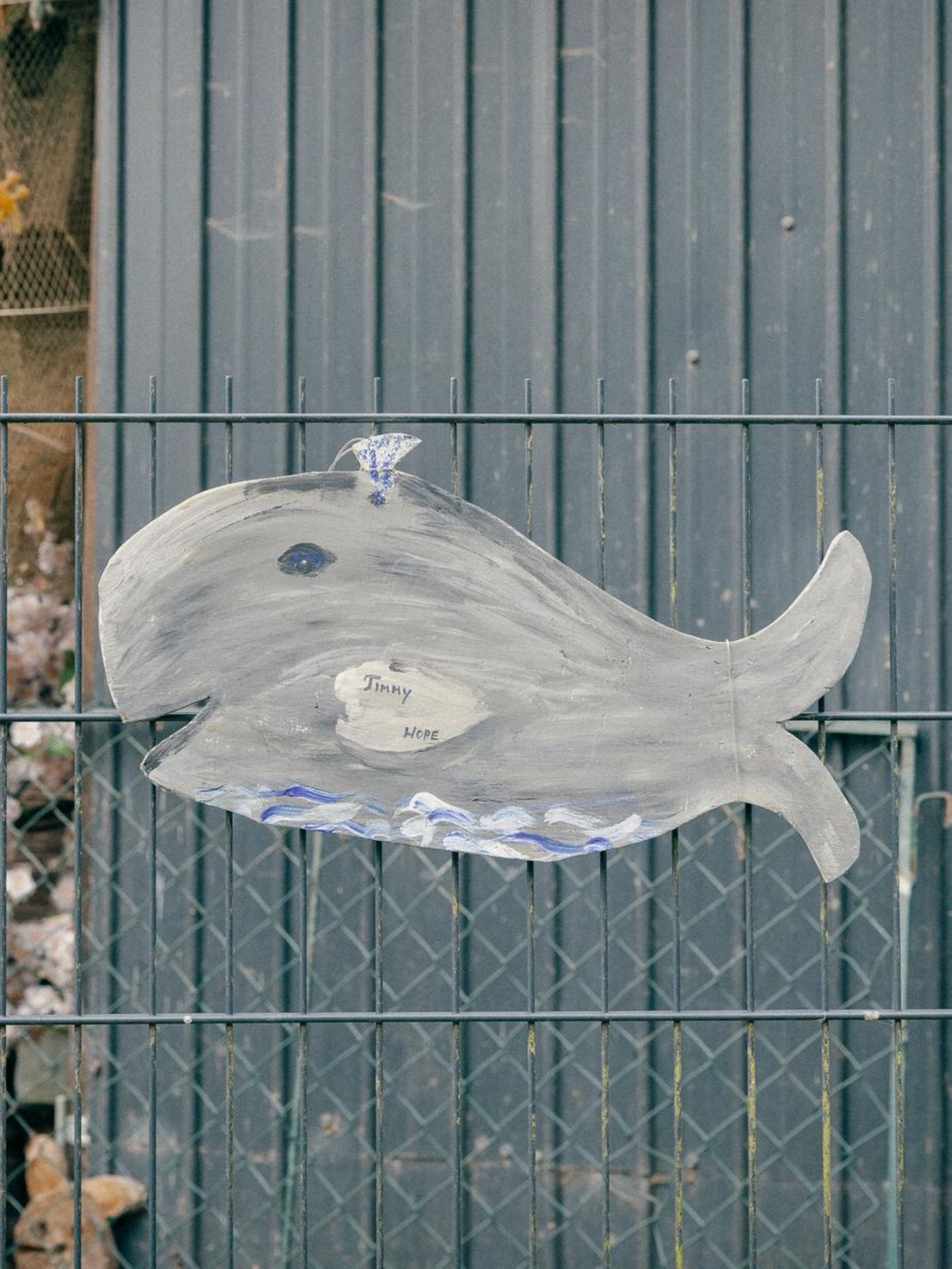 Wal aus Pappe oder Holz an einem Zaun