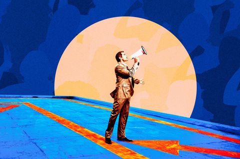 Zum Buch von Gesina Demes und Annika Prigge ein Symbolbild: Ein Mann ruft in ein Megaphone