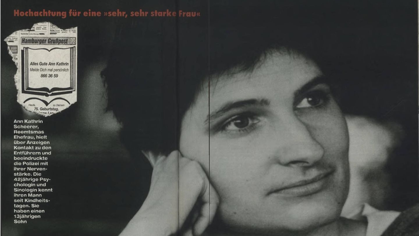 In der Nacht auf den 27. April 1996 kann Scheerer ihren Mann wieder empfangen. Jan Philipp Reemtsma wird im Wald in der Nähe von Hamburg freigelassen, körperlich – aber nur körperlich – unversehrt. Um kurz vor Mitternacht ruft er seine Frau an: „Ich bin frei.“ Gemeinsam mit der Polizei holen sein Sohn und seine Frau Reemtsma ab. Im Stern vom 2. Mai 1996 wird seine „sehr, sehr starke Frau“ geehrt (siehe Bild). 