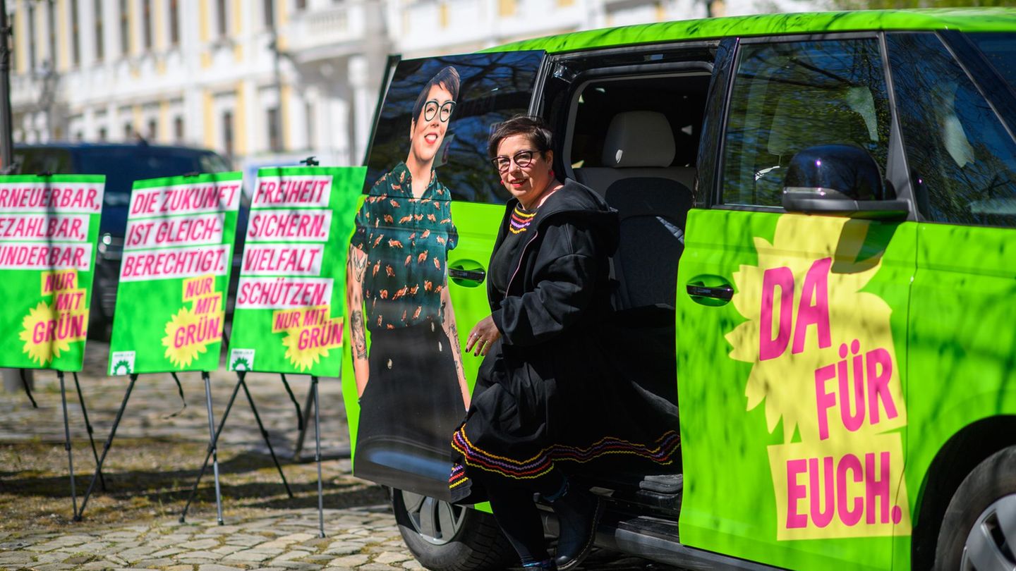 Die Grüne Spitzenkandidatin Susan Sziborra-Seidlitz stellt die Kampagne vor. Foto: Klaus-Dietmar Gabbert/dpa