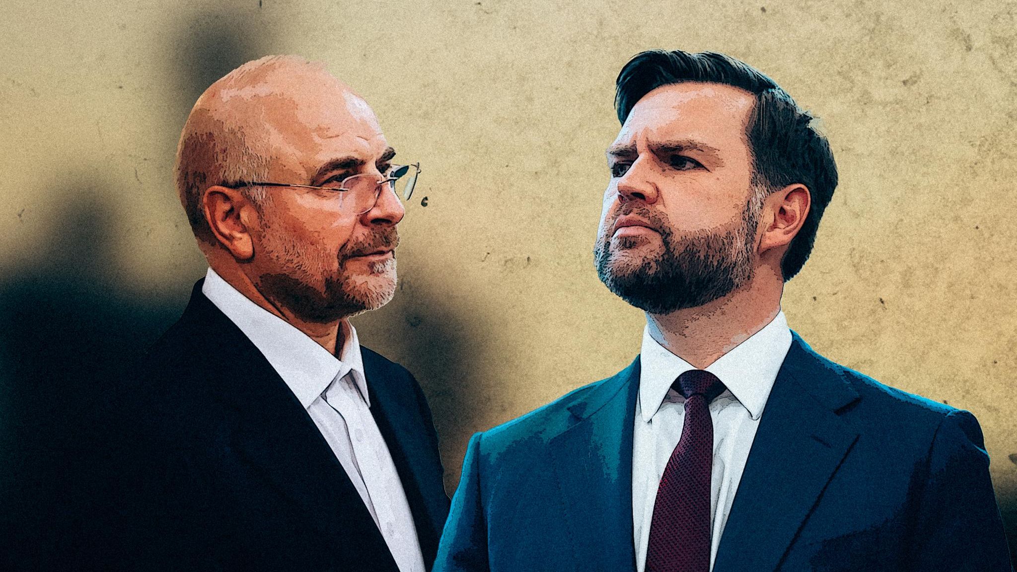 Irans Parlamentssprecher Mohammed Bagher Ghalibaf und US-Vizepräsident J. D. Vance