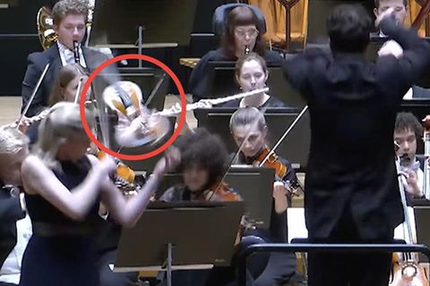 Enthusiastischer Dirigent haut Solistin Millionen-Geige aus der Hand