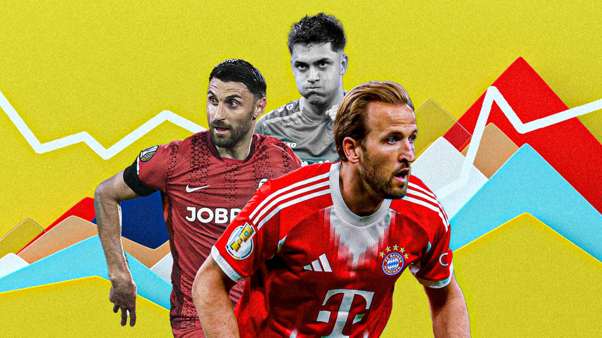 Eine Montage mit Fußballspielern