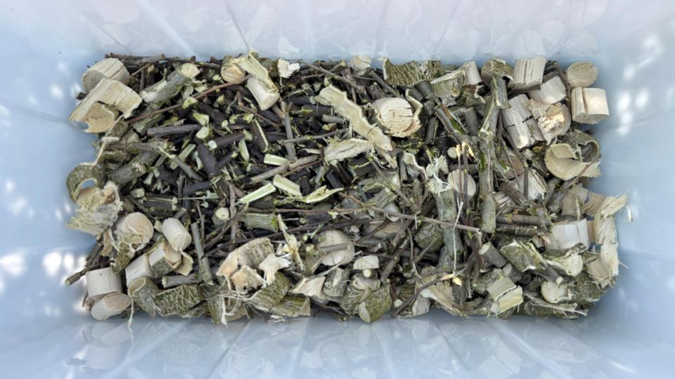 Gartenhäcksler Test: Hackschnitzel des Ikra ILH 3000 A