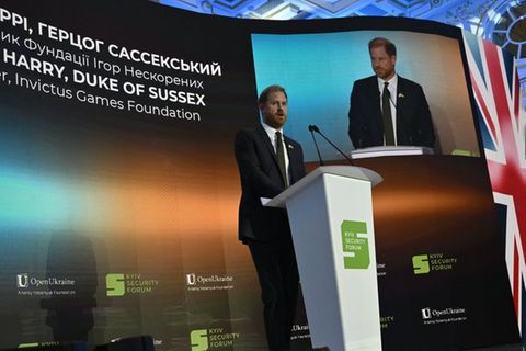 Prinz Harry während einer Rede beim Kyiv Security Forum am 23. April.